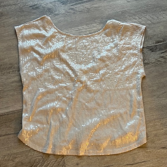 Kina nude sequin top blouse size large boutique short mock sleeve no flaws - Picture 1 of 5